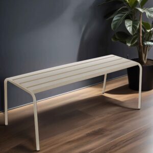 wohnli-moebel-suche-M23022105-1 Innenbank aus elfenbeinfarbenem Metall 121x46x52cm Stahl Beige Oviala Möbel Esszimmermöbel Sitzbank und Holzbank