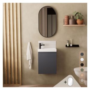 Waschbeckenschrank + ovaler Spiegel 21x53x41cm Spanplatte Grau Mob In Möbel Badezimmermöbel Waschtische