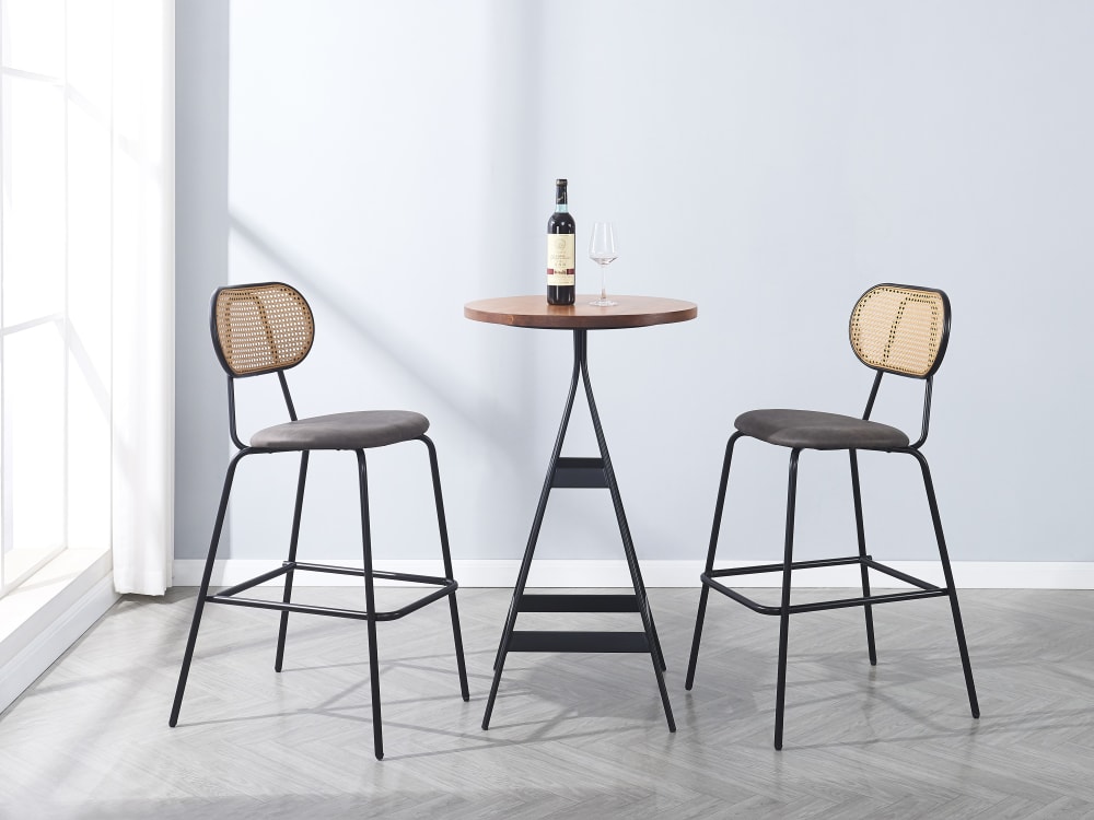 Barhocker (2er Set) aus Metall und Rattan Schwarz 60x108x48cm Stoff Schwarz Nordlys Möbel Esszimmermöbel Barhocker