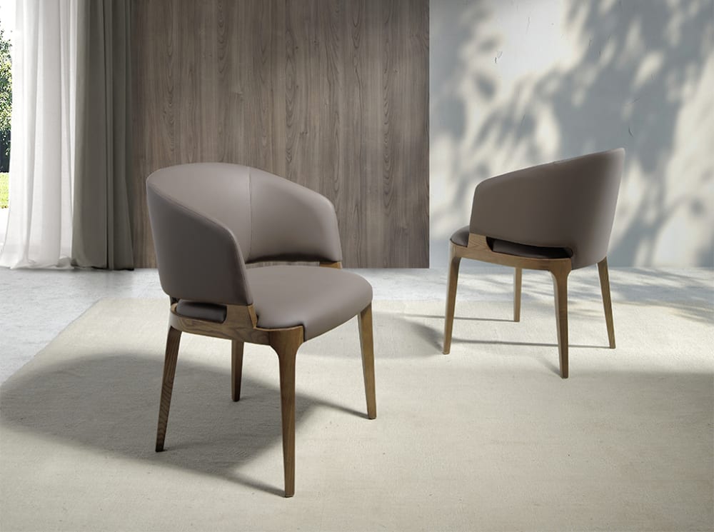 wohnli-moebel-suche-M23024038-1 Stuhl mit Polsterung aus Ökoleder und Struktur aus massivem Eschenholz 58x76x57cm PVC - Polyvinlychlorid Taupe Angel Cerda Möbel Esszimmermöbel Stühle