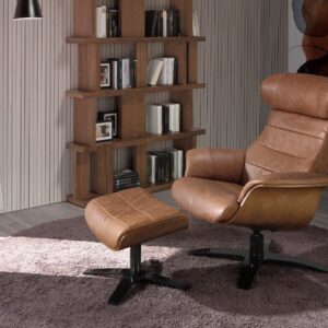Drehbarer Ottomane aus Leder 42x39x52cm Leder Braun Angel Cerda Sofas und Sessel Sessel, Poufs und Fußbänke Sessel