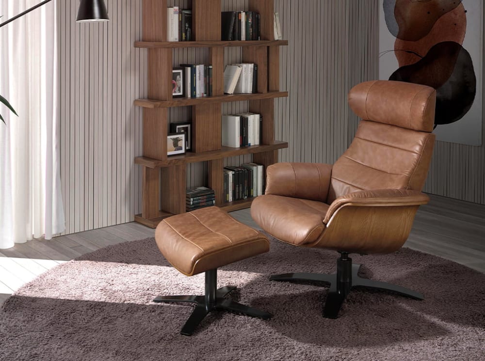 Drehbarer Ottomane aus Leder 42x39x52cm Leder Braun Angel Cerda Sofas und Sessel Sessel, Poufs und Fußbänke Sessel