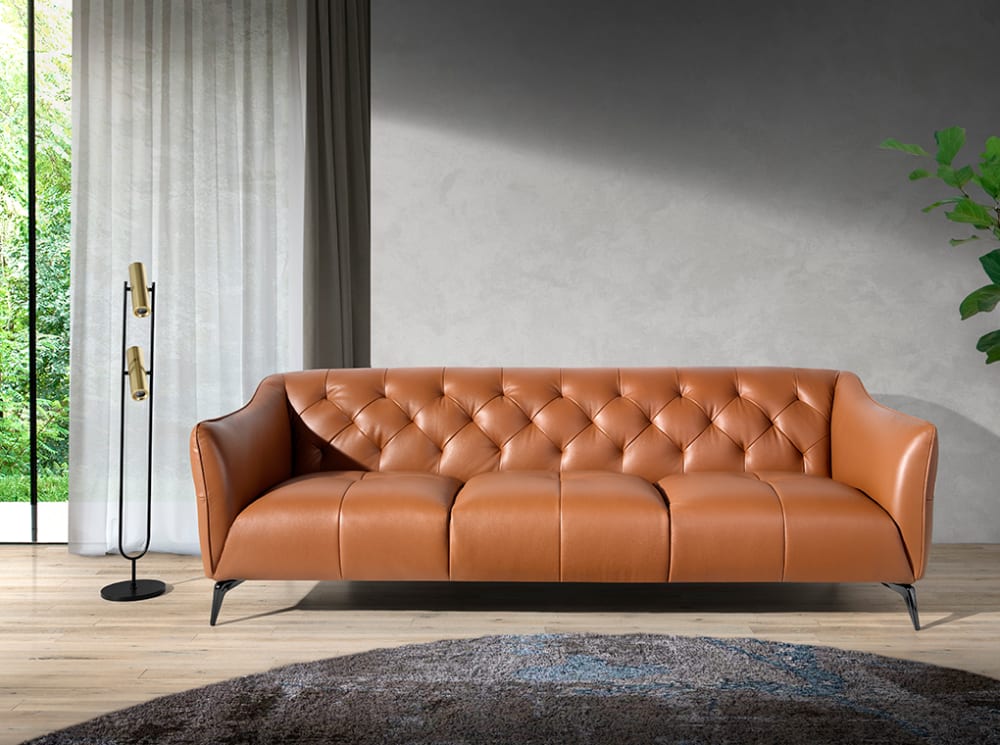 3-Sitzer-Sofa aus Leder mit Stahlbeinen 95x77x240cm Leder Braun Angel Cerda Sofas und Sessel Sofas 2-Sitzer-Sofas & 3-Sitzer-Sofas