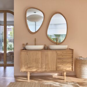 wohnli-moebel-suche-M23026107-1 Waschtischunterschrank aus massivem Mindi 135 cm 135x78x135cm Holz Beige BERAH GETAH Möbel Badezimmermöbel Waschtische