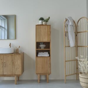 wohnli-moebel-suche-M23026130-1 Badezimmersäule aus massivem Mindi 150 cm 40x150x40cm Holz Beige BERAH GETAH Möbel Badezimmermöbel Bad-Hochschränke