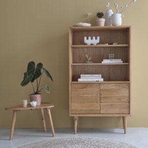 Bücherregal aus massivem Mindi 85 cm 84x147x84cm Holz Beige BERAH GETAH Möbel Wohnzimmermöbel Bücherregale