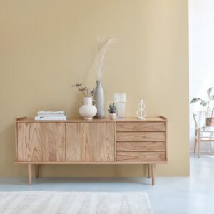 wohnli-moebel-suche-M23027030-1 Buffet aus massivem Mindy 175 cm 175x76x45cm Holz Beige BERAH GETAH Möbel Esszimmermöbel Sideboards, Highboards & niedrige Anrichten