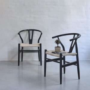 wohnli-moebel-suche-M23030762-1 Set aus 2 Stühlen aus massivem Mindy und natürlichem Cord in Schwarz 55x78x46cm Holz Schwarz BERAH GETAH Möbel Esszimmermöbel Stühle