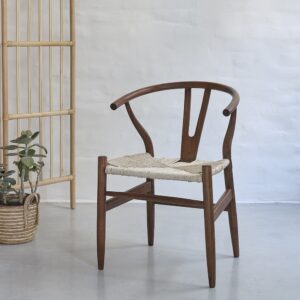 wohnli-moebel-suche-M23030764-1 Stuhl aus massivem Mindy in Walnuss-Finish und natürlichem Cord 55x78x41cm Holz Braun BERAH GETAH Möbel Esszimmermöbel Stühle