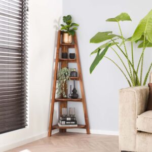 Faltbares Eckregal aus Mangoholz 0x148x64cm Holz Braun Mathi Design Möbel Wohnzimmermöbel Regale