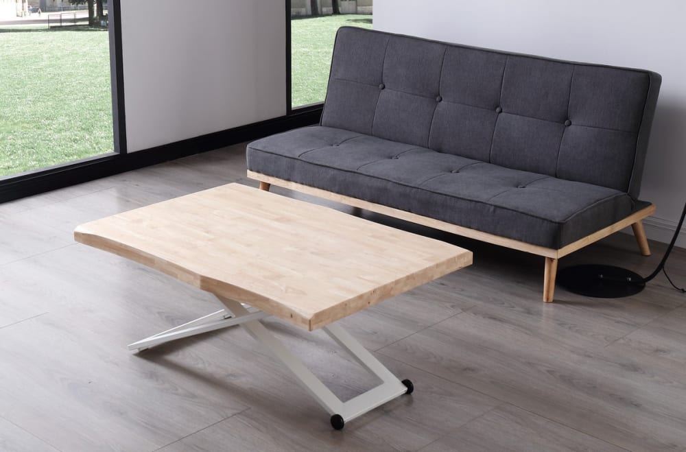 Erhöhbarer Couchtisch aus Eiche und Stahl 120x49x80cm Holz Weiß Mathi Design Möbel Wohnzimmermöbel Couchtische