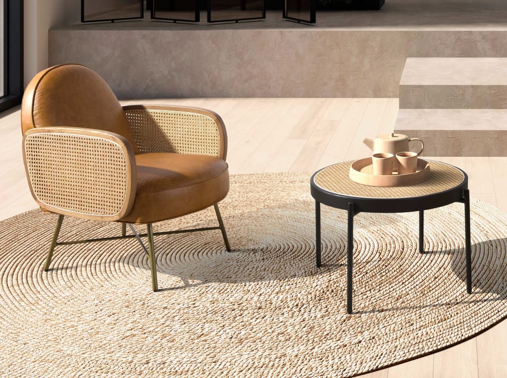 wohnli-moebel-suche-M23032098-1 Runder Couchtisch aus Rattan und Schwarz 66x40x66cm Holz Schwarz Angel Cerda Möbel Wohnzimmermöbel Couchtische