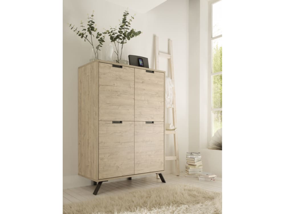 Highboard mit 4 Türen L106 cm - Dekor Heller Holz 106x152x50cm Spanplatte Braun Bobochic Möbel Esszimmermöbel Geschirrschränke