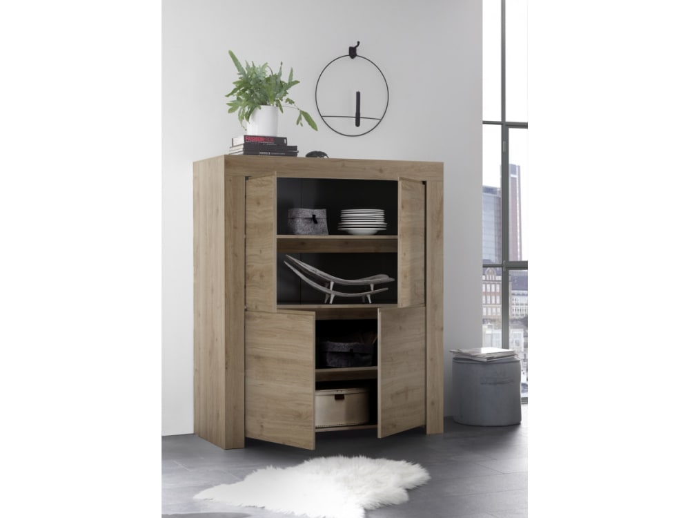 Highboard mit 4 Türen H140 cm - Dekor Eiche 110x140x42cm Spanplatte Braun Bobochic Möbel Esszimmermöbel Geschirrschränke