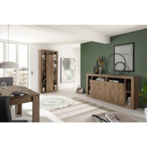 Bücherregal mit 1 Tür H217 cm - Dekor Eiche Handwerker 95x217x40cm Spanplatte Braun Calicosy Möbel Wohnzimmermöbel Bücherregale