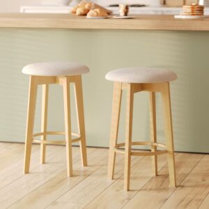 wohnli-moebel-suche-M23033624-1 2er Set Hocker für Kücheninsel 66 cm in beige Stoff 38x66x38cm Holz Beige Maison Pavane Möbel Esszimmermöbel Barhocker