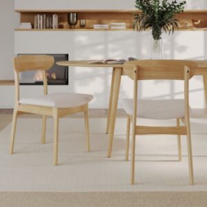 2er Set Stühle aus beigem Stoff und hellem Holz 47x81x56cm Holz Beige Rendez-Vous Déco Möbel Esszimmermöbel Stühle