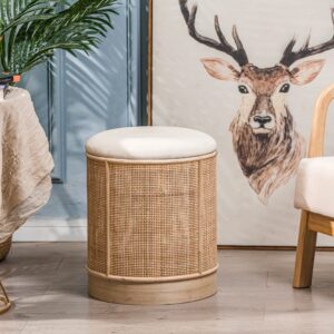 Samthocker aus Rattan Beige 35x44x35cm Rattan Beige Nordlys Sofas und Sessel Sessel, Poufs und Fußbänke Sitzsäcke