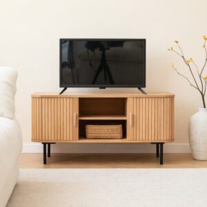 wohnli-moebel-suche-M23034650-1 TV-Schrank mit 2 Schiebetüren aus Massivholz und Metall 40x60x100cm Holz Braun Nordlys Möbel Wohnzimmermöbel TV-Möbel
