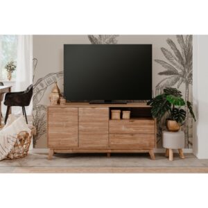 wohnli-moebel-suche-M23038384-1 TV-Möbel mit 2 Türen 2 Schubladen und 1 Fäch Eichenholzoptik L140 cm 140x70x40cm Spanplatte Braun Calicosy Möbel Wohnzimmermöbel TV-Möbel