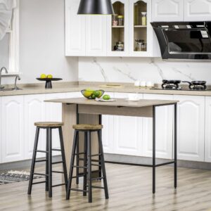 wohnli-moebel-suche-M23039206-1 Table de bar extensible design industriel métal noir aspect bois gris 120x91x76cm Spanplatte Grau Homcom Möbel Esszimmermöbel Barmöbel