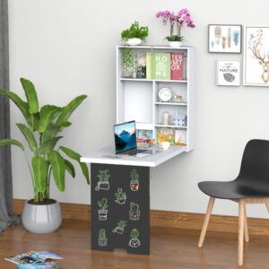 wohnli-moebel-suche-M23042729-1 Wandbüro-Kombi mit Klapptisch & integrierter Kreidetafel 60x147x94cm Spanplatte Weiß Homcom Möbel Büromöbel Schreibtische