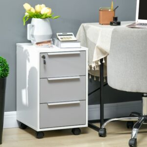 wohnli-moebel-suche-M23042734-1 Caisson de bureau sur roulettes 3 tiroirs verrouillables gris blanc 40x64x40cm PES - Polyester Grau Homcom Möbel Büromöbel