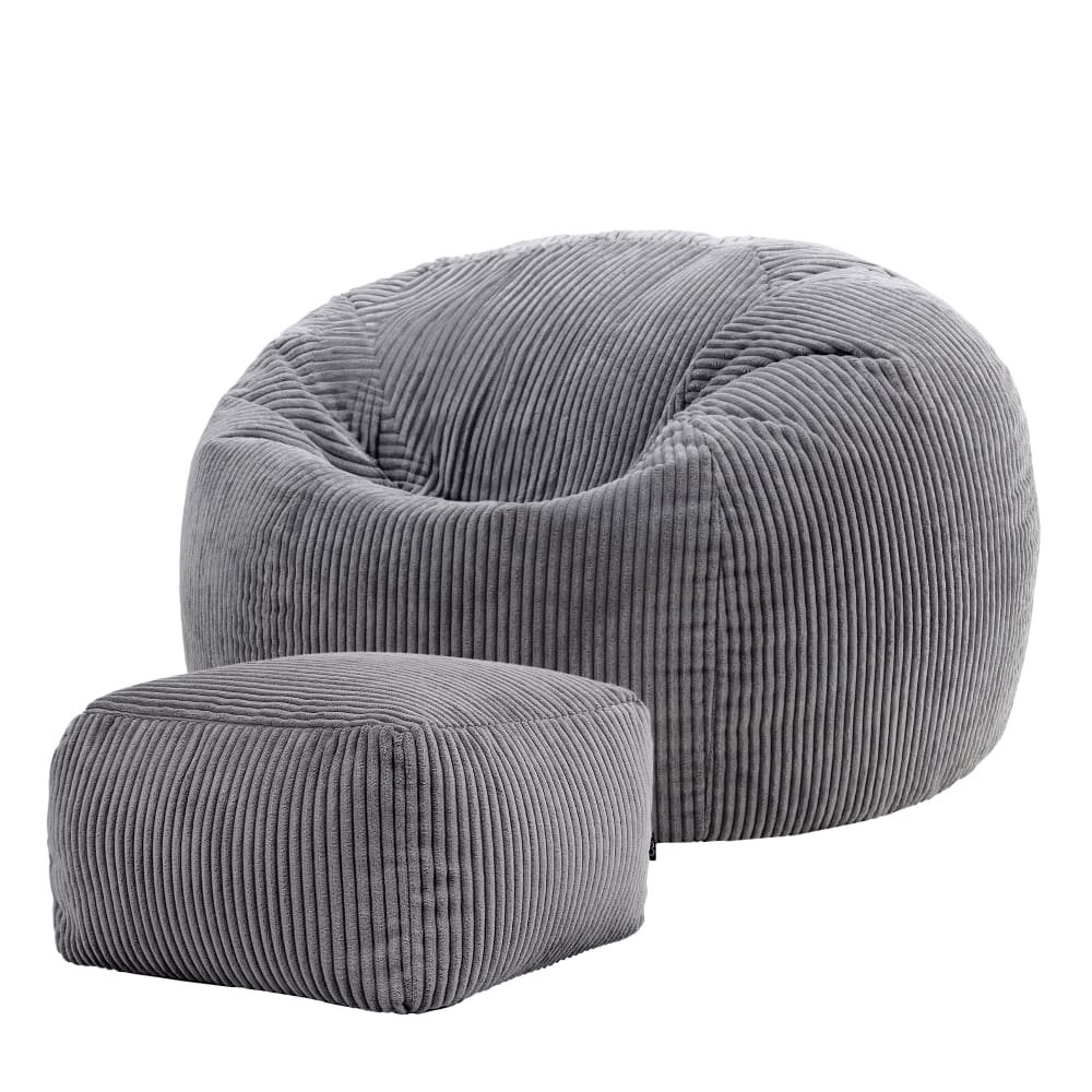 Wohnli Möbelsuche - Klassischer Sitzsack BeanBag mit Hocker aus Cord