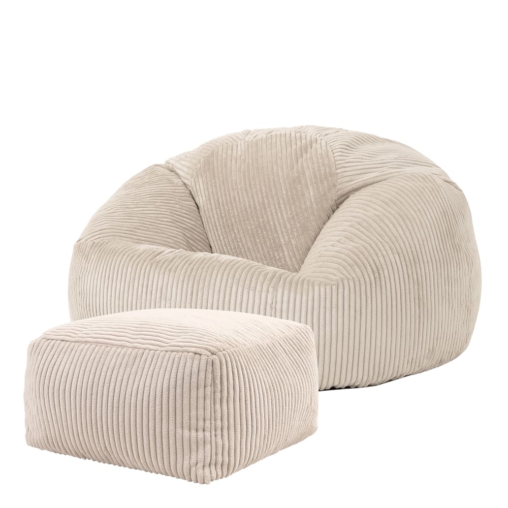 Wohnli Möbelsuche - Klassischer Sitzsack BeanBag mit Hocker aus Cord