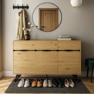 Schuhschrank aus Naturholz mit Stauraum 140x76x40cm Spanplatte Beige Urban Meuble Möbel Flurmöbel Schuhschränke