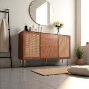 Badezimmerschrank aus Holz mit Rohrtüren 150x90x40cm Spanplatte Braun Urban Meuble Möbel Badezimmermöbel Badezimmerschränke