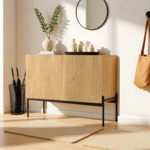 Schrank für den Eingangsbereich aus hellem Holz 100x70x40cm Spanplatte Beige Urban Meuble Möbel Flurmöbel Dielenbänke