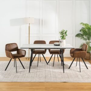 Ausziehbarer Tisch mit weißem Marmoreffekt (120–160 cm) und 4 Stühlen 160x75x80cm Spanplatte Weiß Urban Meuble Möbel Esszimmermöbel Esstische