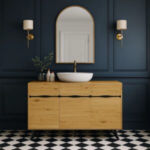 Badezimmermöbel aus Naturholz 140x76x40cm Spanplatte Beige Urban Meuble Möbel Badezimmermöbel Badezimmerschränke