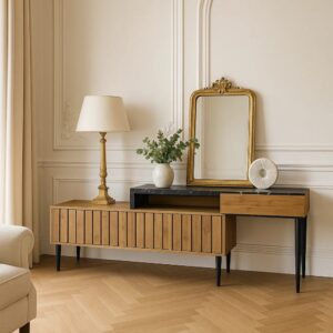 Designer-Sideboard mit Staufächern 129x17x38cm Spanplatte Beige Urban Meuble Möbel Esszimmermöbel Sideboards, Highboards & niedrige Anrichten