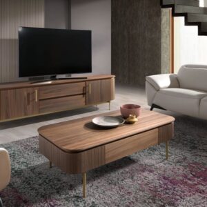 wohnli-moebel-suche-M23047028-1 Couchtisch Walnuss und goldener Stahl 60x37x120cm Holz Braun Angel Cerda Möbel Wohnzimmermöbel Couchtische
