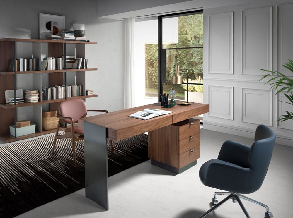 Bürotisch aus Walnussholz und Stahl 60x76x160cm Holz Braun Angel Cerda Möbel Büromöbel Schreibtische