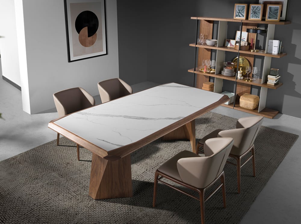 wohnli-moebel-suche-M23047059-1 Esstisch aus Porzellan und Walnussholz 110x76x220cm Marmor Weiß Angel Cerda Möbel Esszimmermöbel Esstische