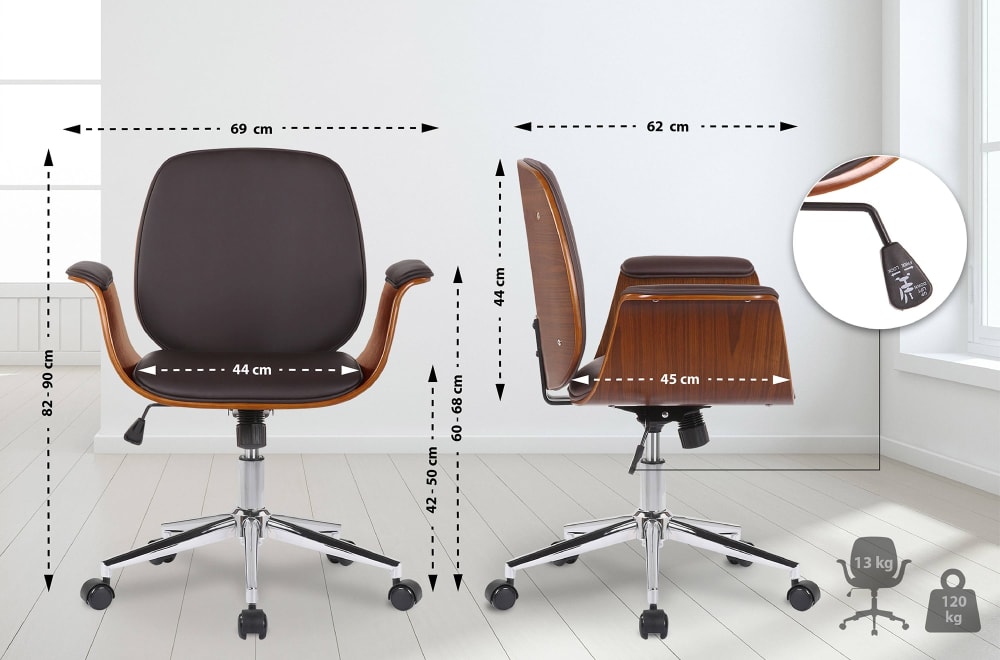 Bürostuhl höhenvestellbar aus Holz walnuss/braun 62x82x69cm Holz Braun CLP Möbel Büromöbel Bürostühle