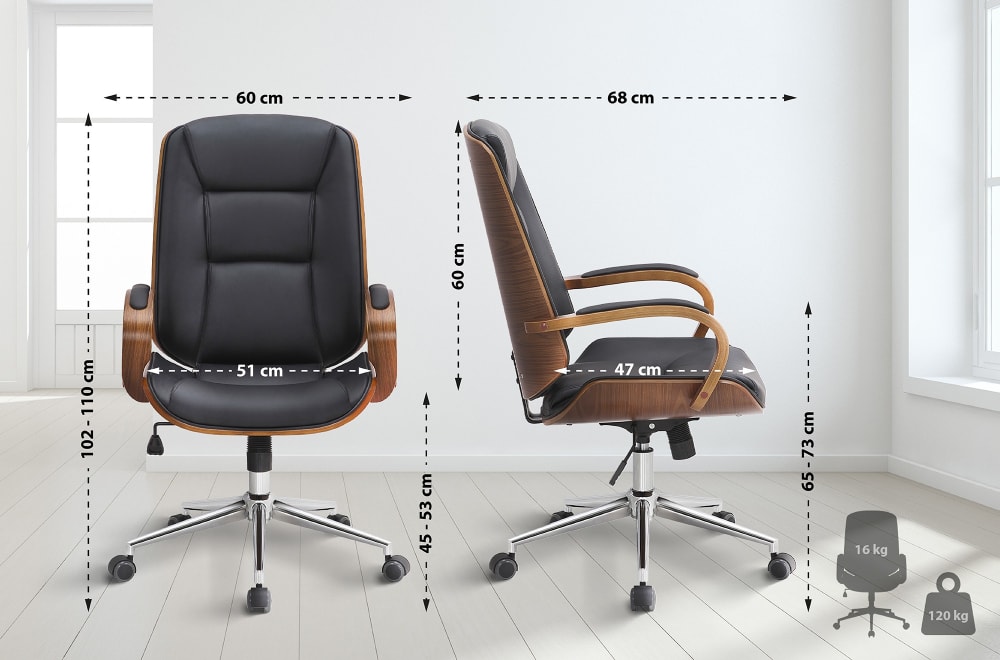 Bürostuhl  drehbar ergonomisch aus Kunstleder walnuss/schwarz 68x102x60cm PVC und Synthetik Schwarz CLP Möbel Büromöbel Bürostühle