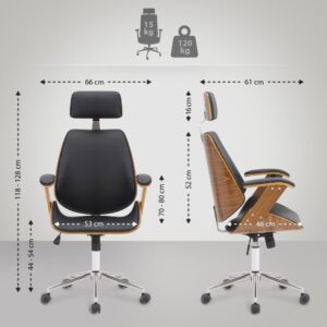 Bürostuhl verstellbar drehbar aus Holz walnuss/schwarz 61x118x66cm Holz Schwarz CLP Möbel Büromöbel Bürostühle