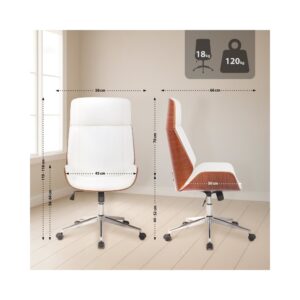 Bürostuhl höhenvestellbar aus Kunstleder walnuss/weiß 66x110x58cm PVC und Synthetik Weiß CLP Möbel Büromöbel Bürostühle