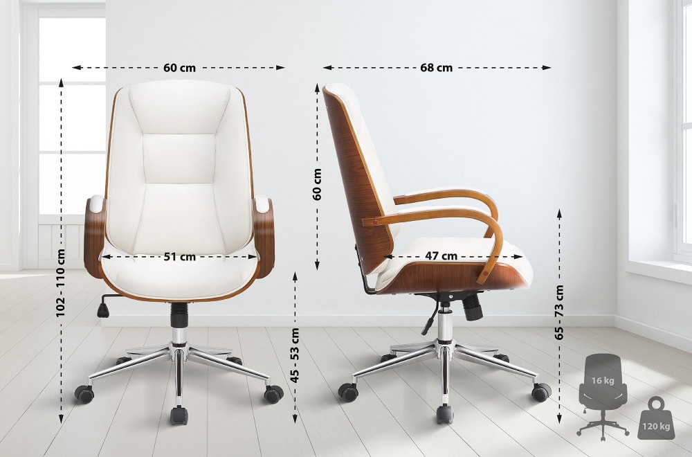 Bürostuhl  drehbar ergonomisch aus Kunstleder walnuss/weiß 68x102x60cm PVC und Synthetik Weiß CLP Möbel Büromöbel Bürostühle
