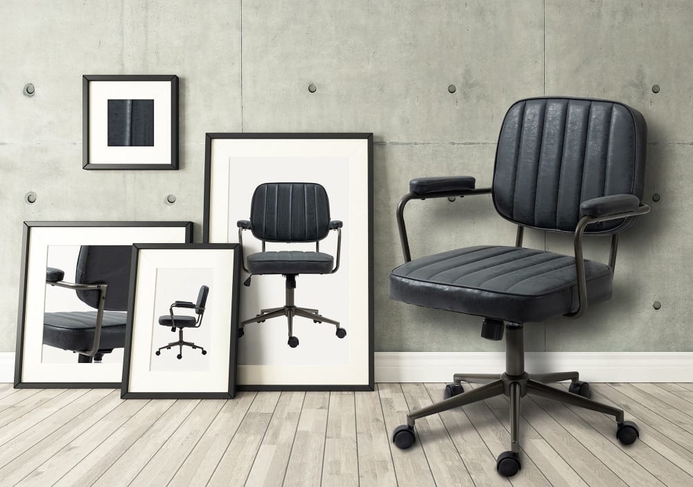 Bürostuhl höhenverstellbar drehbar aus Kunstleder antik schwarz 63x88x61cm PVC und Synthetik Schwarz CLP Möbel Büromöbel Bürostühle