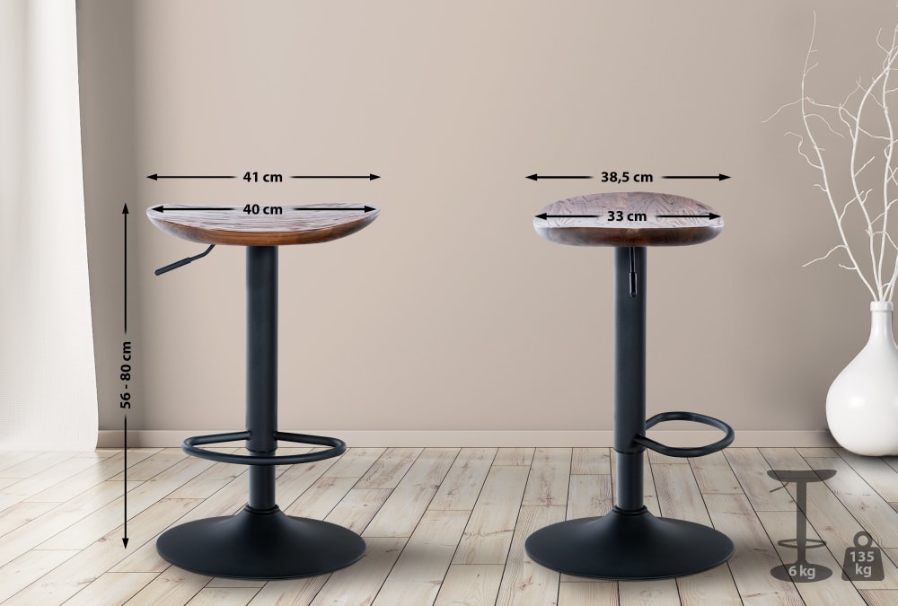 Barhocker im industrialen Stil verstellbar aus  Holz walnuss 39x56x41cm Holz Braun CLP Möbel Esszimmermöbel Barhocker