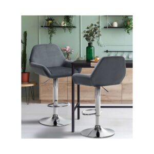wohnli-moebel-suche-M23047471-1 Barhocker Samt höhenverstellbar drehbar Samt dunkelgrau 52x89x51cm Samt Grau CLP Möbel Esszimmermöbel Barhocker