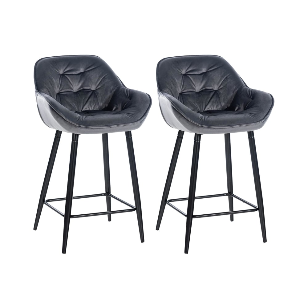 wohnli-moebel-suche-M23047621 Wohnli Möbelsuche - 2er set Barhocker mit Metall-Gestell Samt dunkelgrau