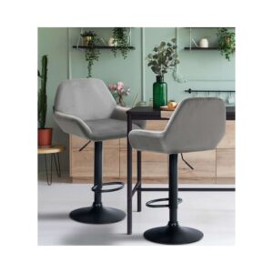 wohnli-moebel-suche-M23047628-1 Barhocker Samt höhenverstellbar drehbar Samt grau 52x89x51cm Samt Grau CLP Möbel Esszimmermöbel Barhocker
