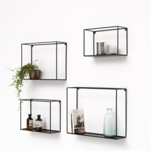 4er-Set Wandregale aus Metalldraht Schwarz 45x35x12cm Metall Schwarz Decoclico Möbel Wohnzimmermöbel Regale