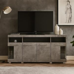 Moderner TV-Schrank in grauer Betonoptik mit 4 Türen 140x70x40cm Spanplatte Grau Urban Meuble Möbel Wohnzimmermöbel TV-Möbel